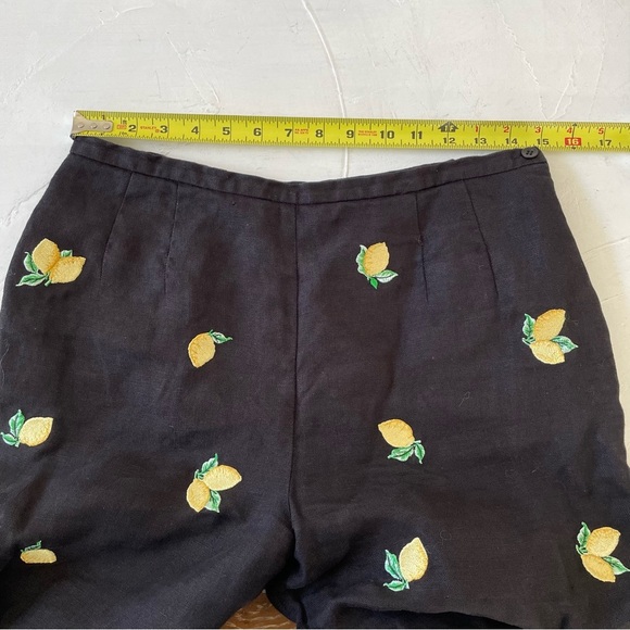 Talbots Irish Linen Petites Womens Lemon Embroidered Ankle Pants Black Sz 12 - Picture 4 of 10